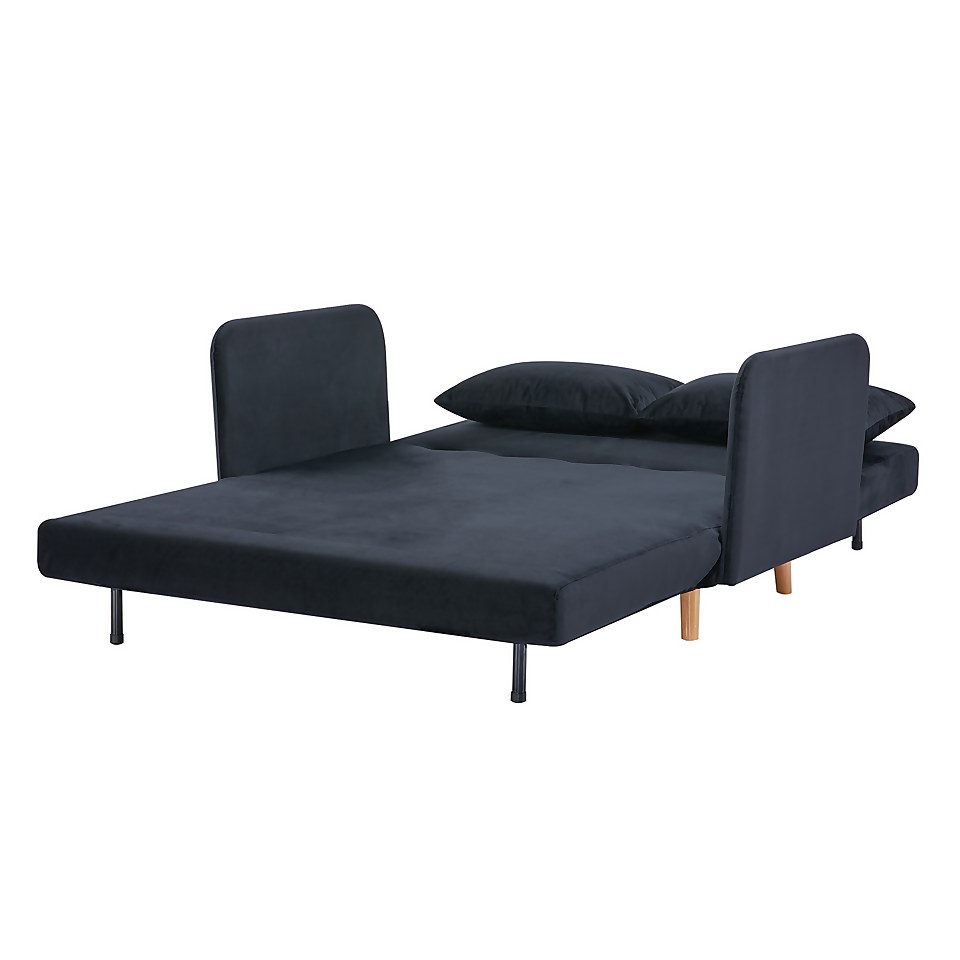Freya Velvet Sofa Bed with Arms - Black