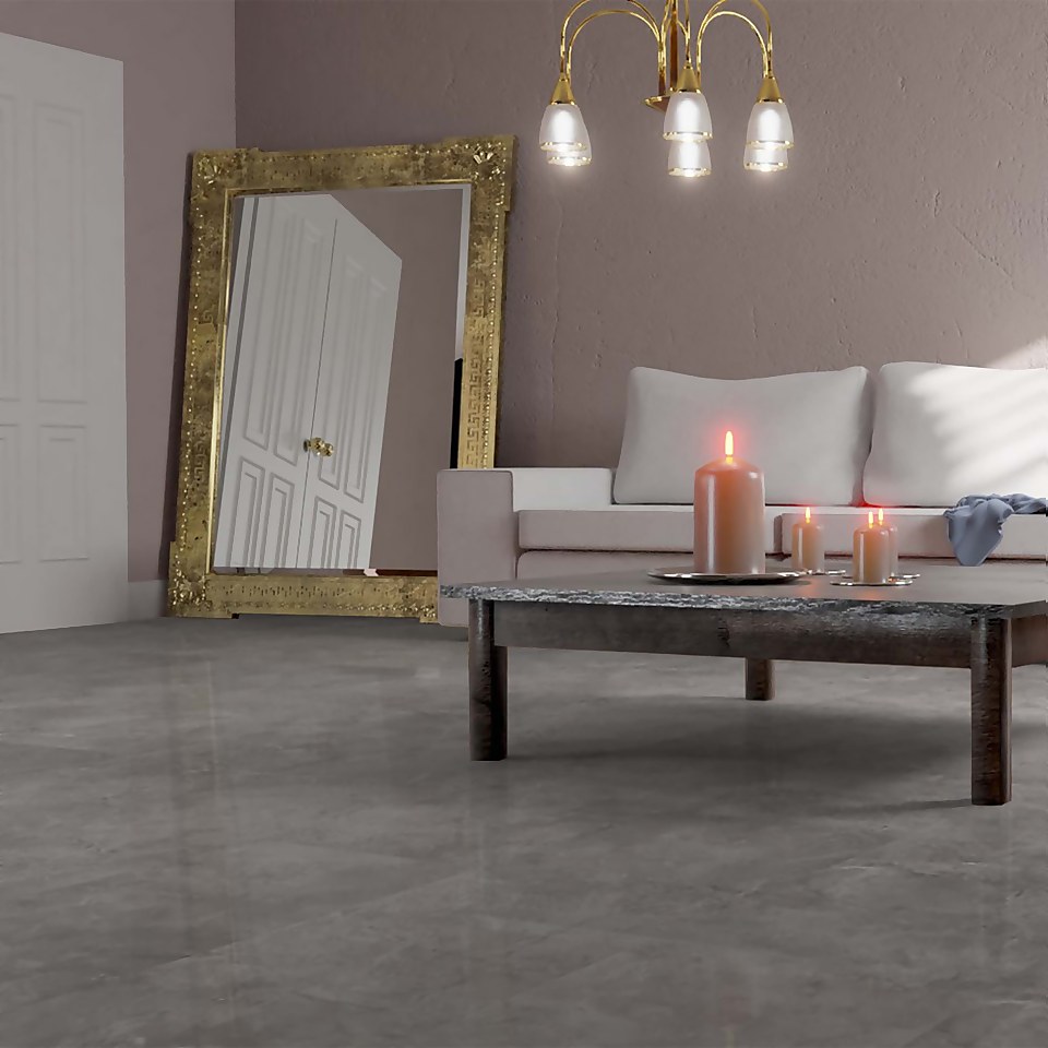 Falquon Flooring High Gloss Stone Effect Martico Grigio 8mm Tile Laminate Flooring