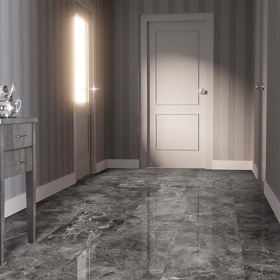 Martico Nero High Gloss Tile Effect Laminate Flooring