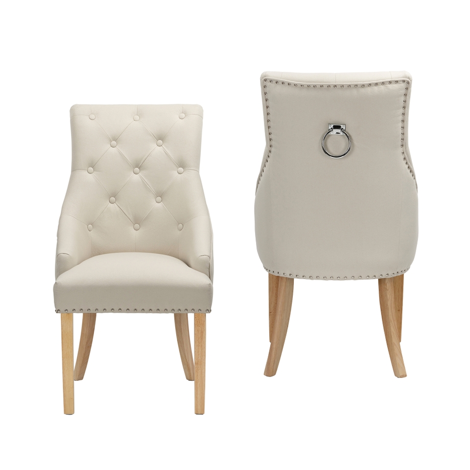 Set of 2 Annabelle Woven Fabric Dining Chairs Natural