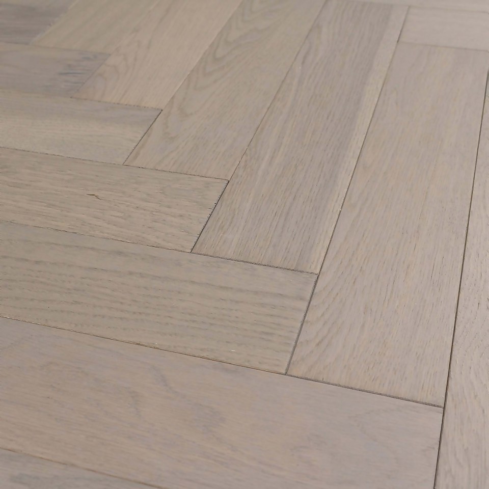 Herringbone Parquet 14x90mm Pebble Grey Oak Lacquered Engineered Flooring