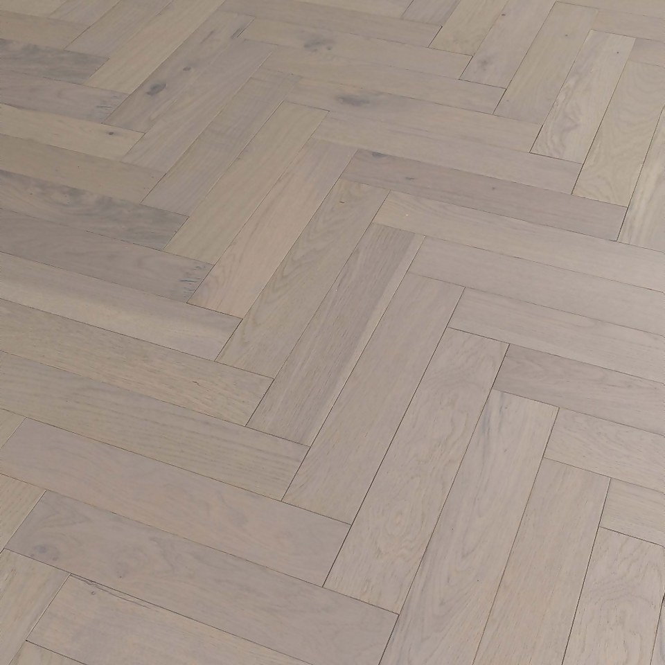 Herringbone Parquet 14x90mm Pebble Grey Oak Lacquered Engineered Flooring