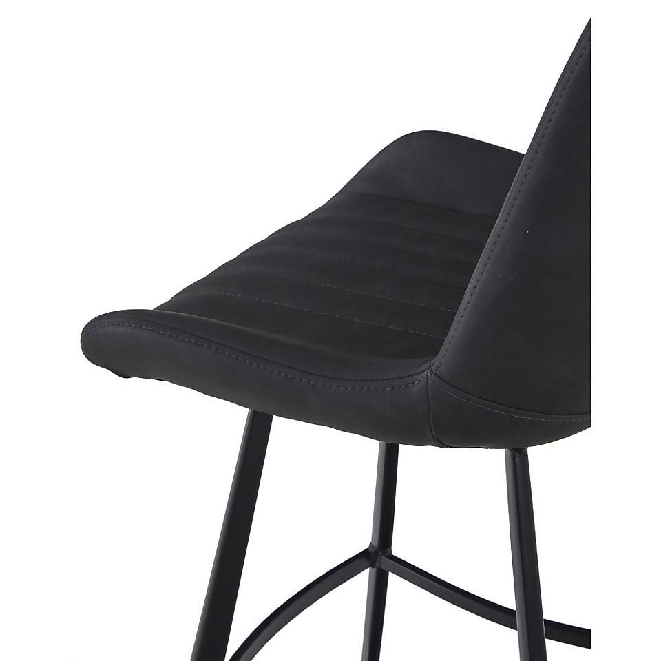 Dalston Faux Leather  Bar Stool - Set of 2 - Charcoal