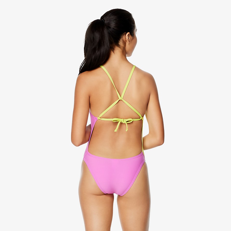 Women's Color Block Tie Back One Piece Purple