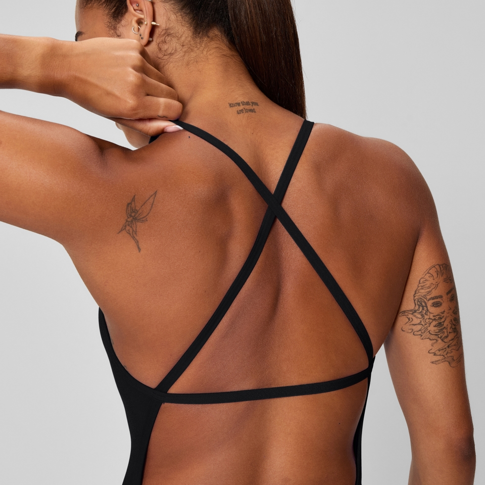 Women's Solid Crossback One Piece Black
