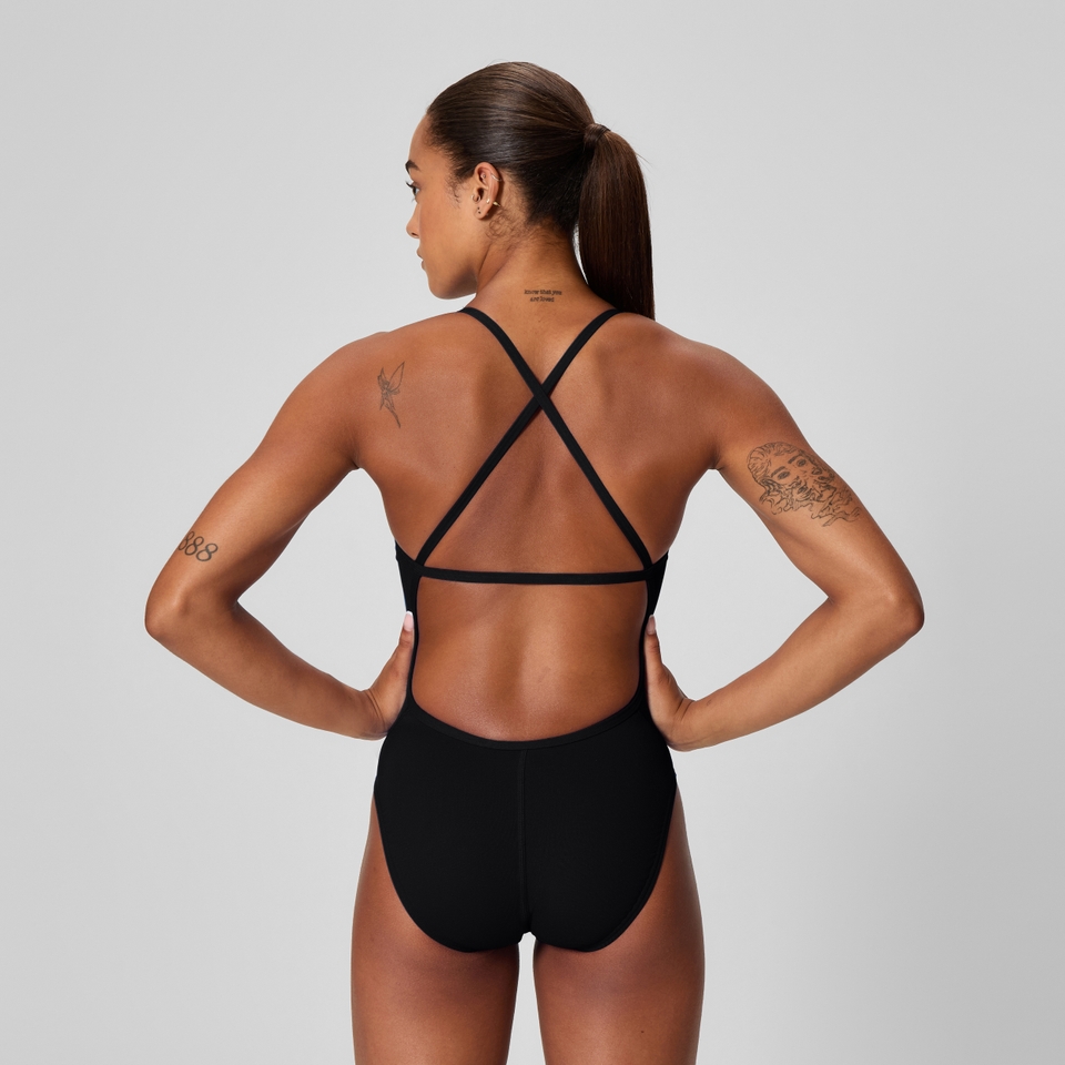 Women's Solid Crossback One Piece Black