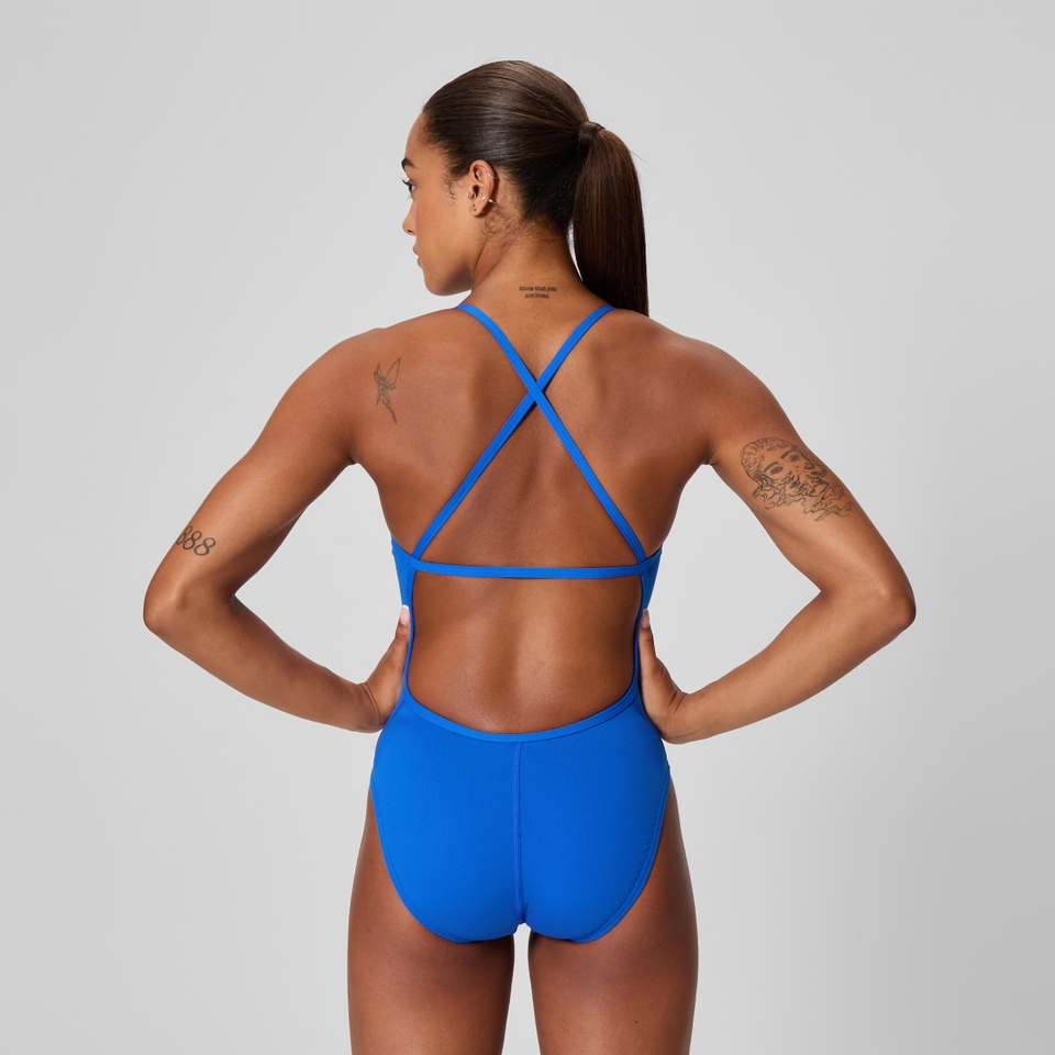 Monopièce dos croisé couleur unie Endurance+ pour femmes, bleu