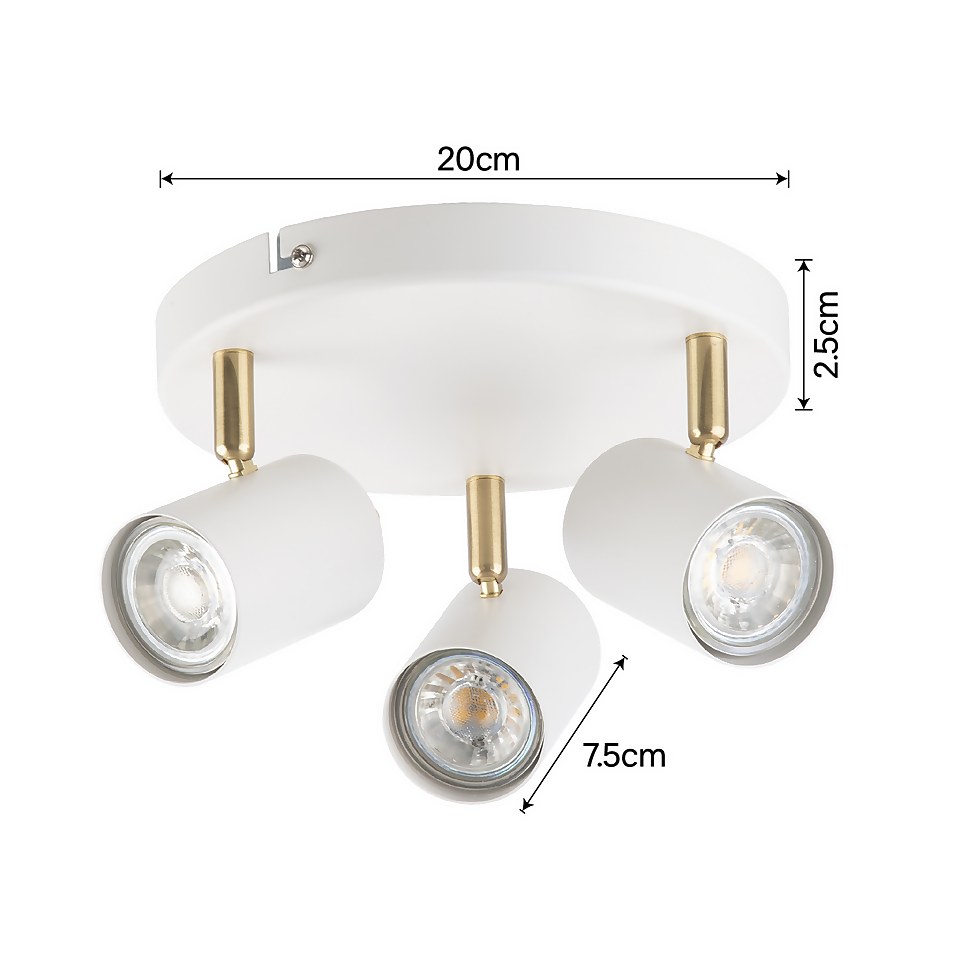Thorpe 3 Lamp Spotlight Plate - White
