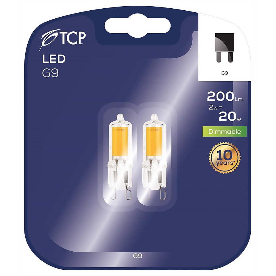 TCP Lightbulbs Glass G9 2W Warm Dimmable 2 pack