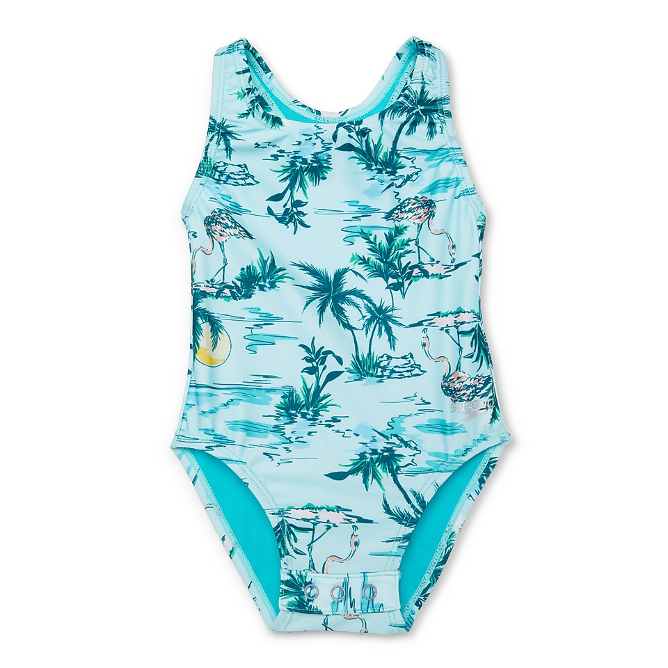 Girls Printed Snap One Piece Blue