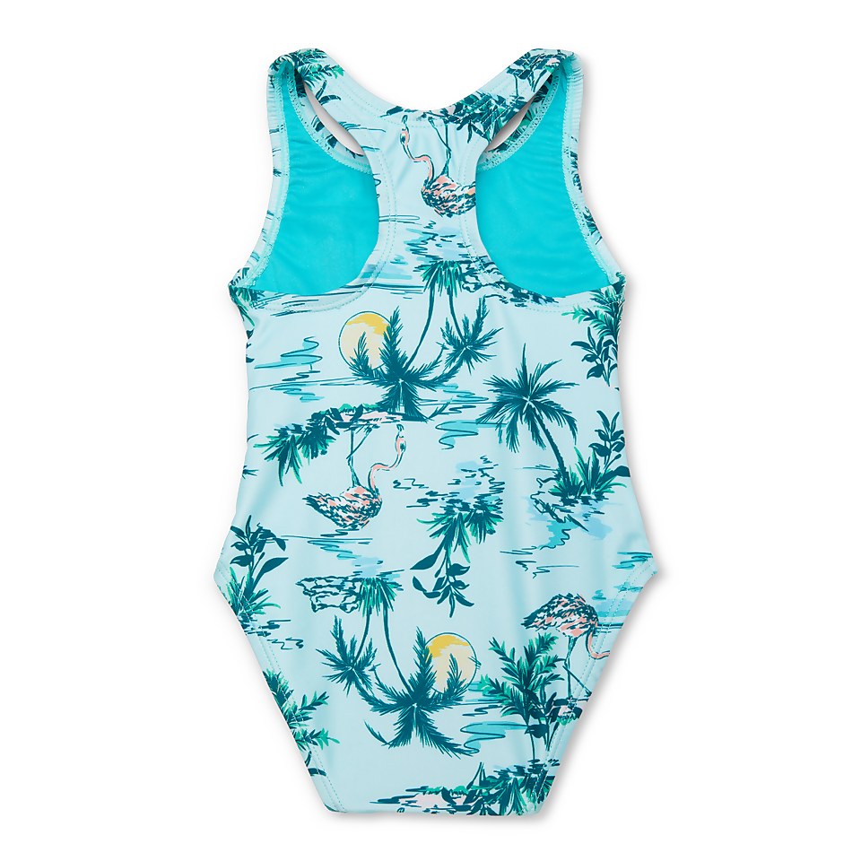 Girls Printed Snap One Piece Blue
