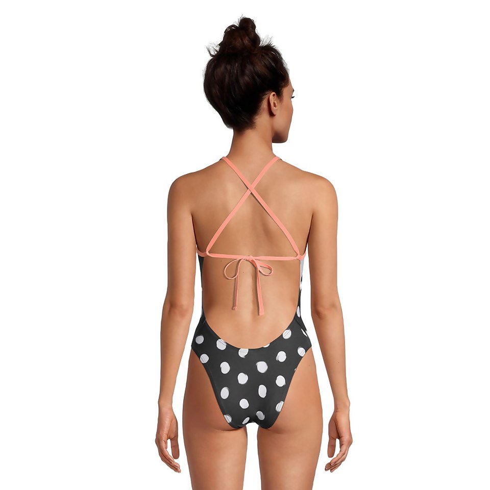 Women's Printed Tie Back One Piece Black