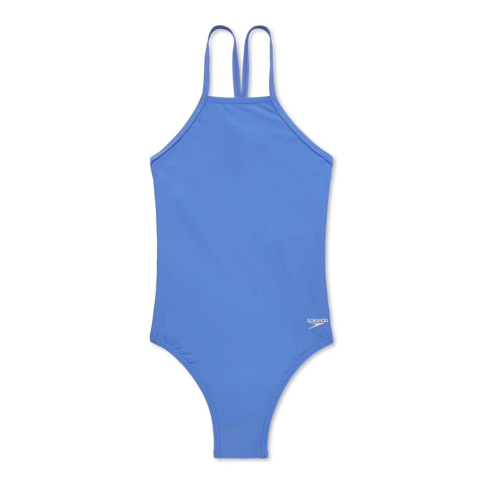 Women's Solid High Neck Tie Back One Piece Blue