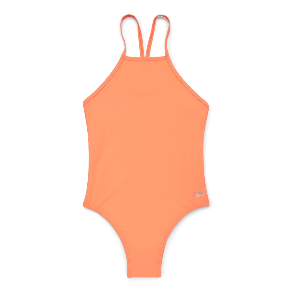 Women's Solid High Neck Tie Back One Piece Orange