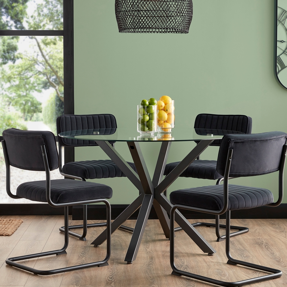 Ludlow Glass Round 4 Seater Dining Table Charcoal Homebase