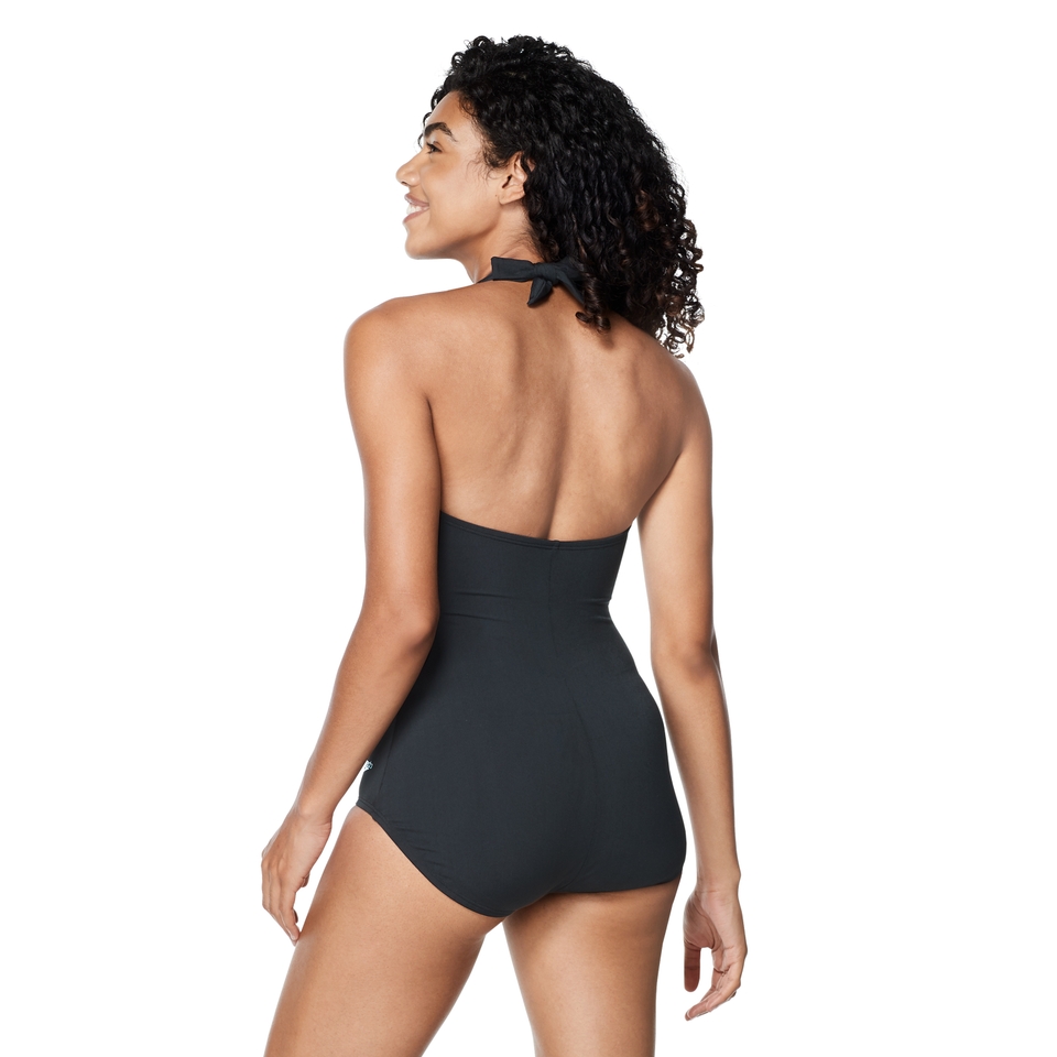 Women's Solid Halter One Piece Black