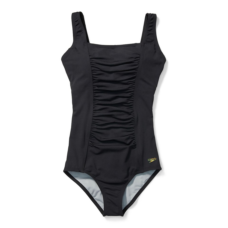 Women's Solid Shirred Tank One Piece Black