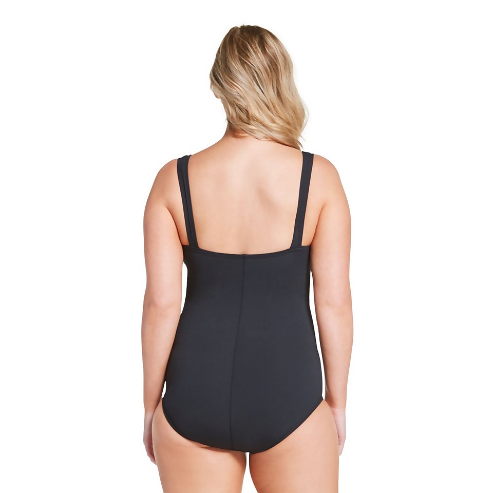 Women's Solid Shirred Tank One Piece Black