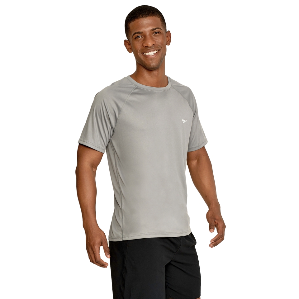 Men's Easy Solid Short Sleeve Swim Rashguard Gray