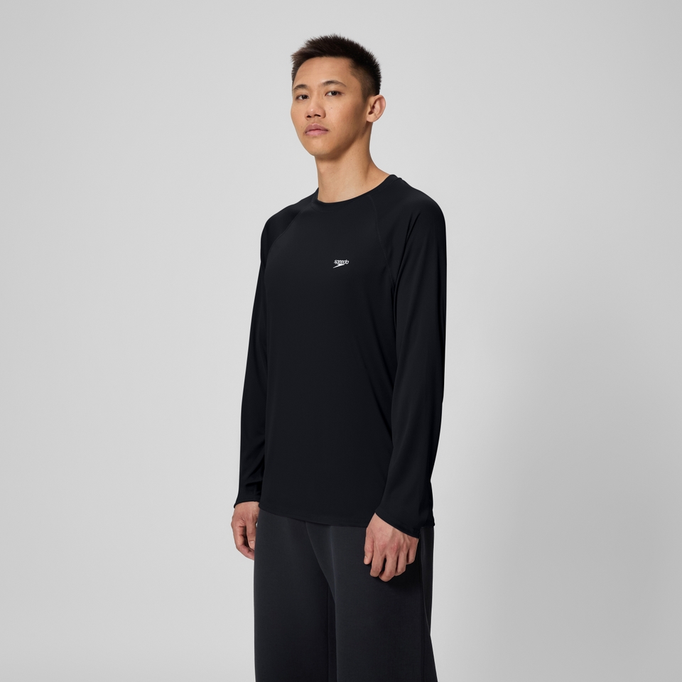 Men's Easy Solid Long Sleeve Swim Rashguard Black