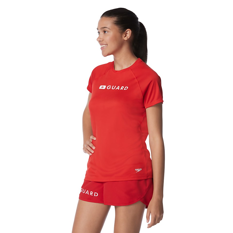 Women's Guard Short Sleeve Solid Swim Tee Red