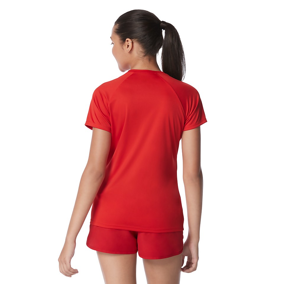 Women's Guard Short Sleeve Solid Swim Tee Red