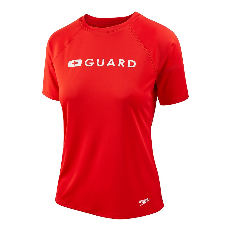 Women's Guard Short Sleeve Solid Swim Tee Red