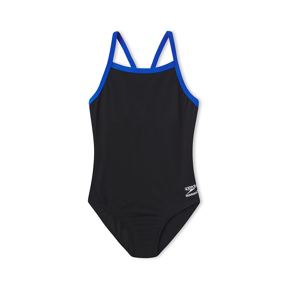 Girl's Endurance+ Solid Flyback Training One Piece Black/Blue