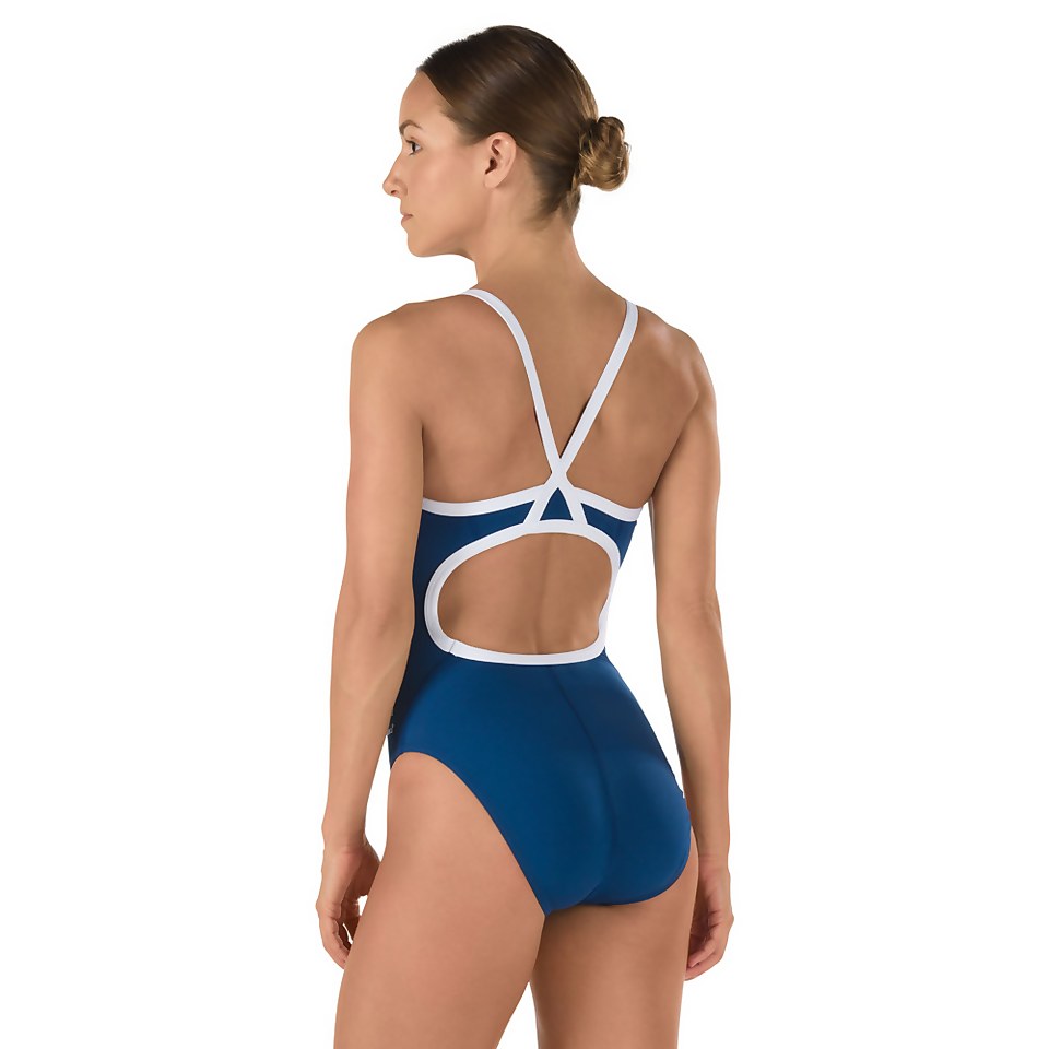 Women's Solid Flyback Training Suit Onepiece - Speedo Endurance+ Navy