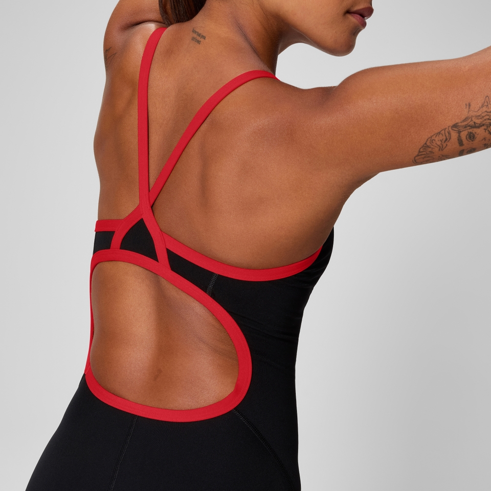 Women's Endurance+ Solid Flyback Training One Piece Black/Red