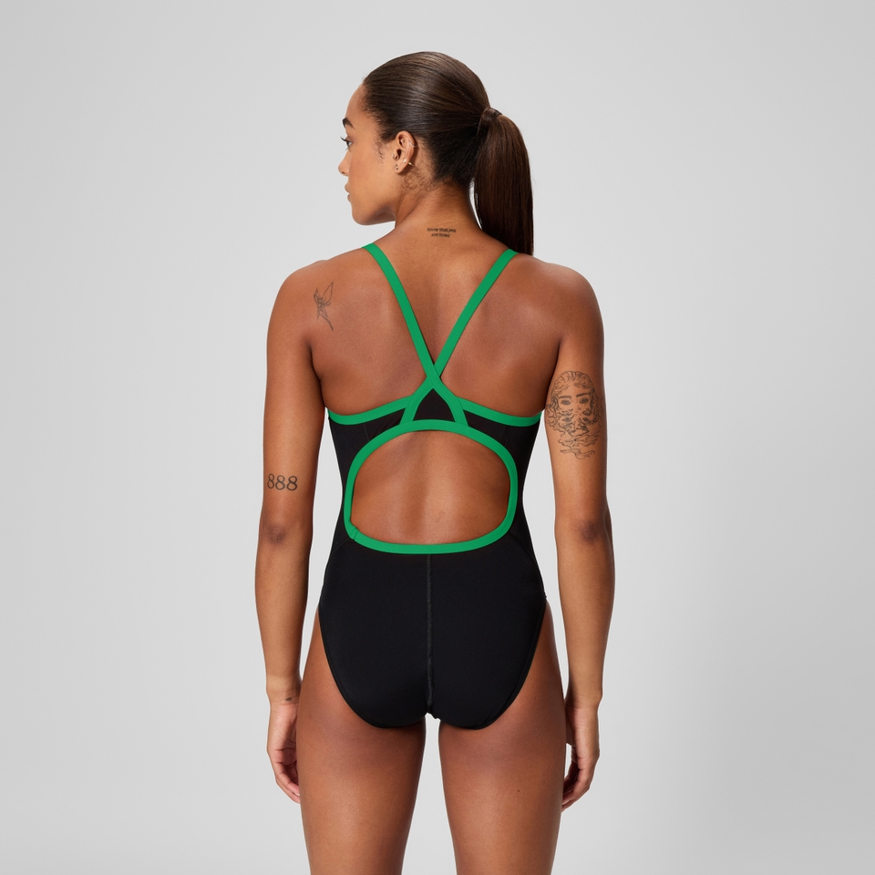 Women's Solid Flyback Training One Piece Black/Green