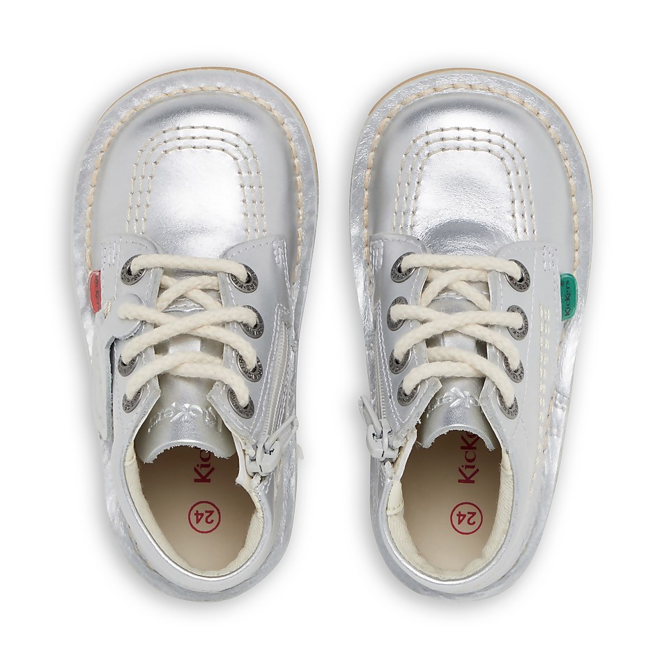 Infant Unisex Kick Hi Zip Leather Silver