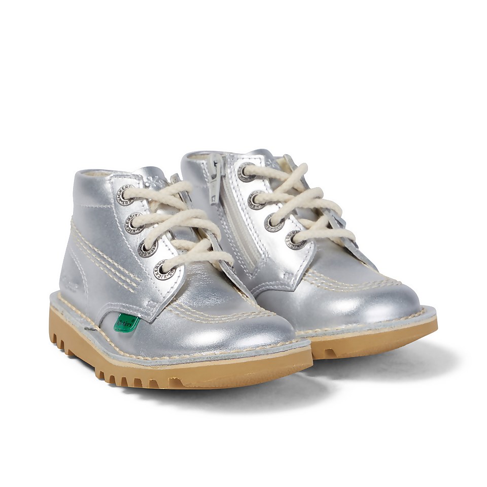 Infant Unisex Kick Hi Zip Leather Silver