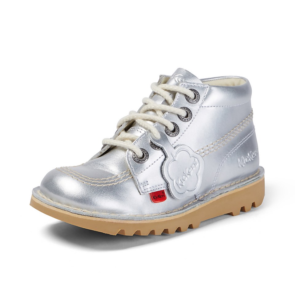 Junior Unisex Kick Hi Zip Leather Silver