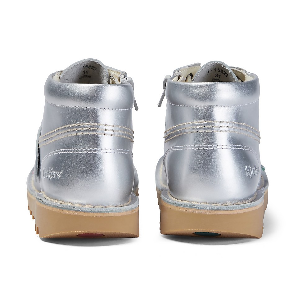 Junior Unisex Kick Hi Zip Leather Silver