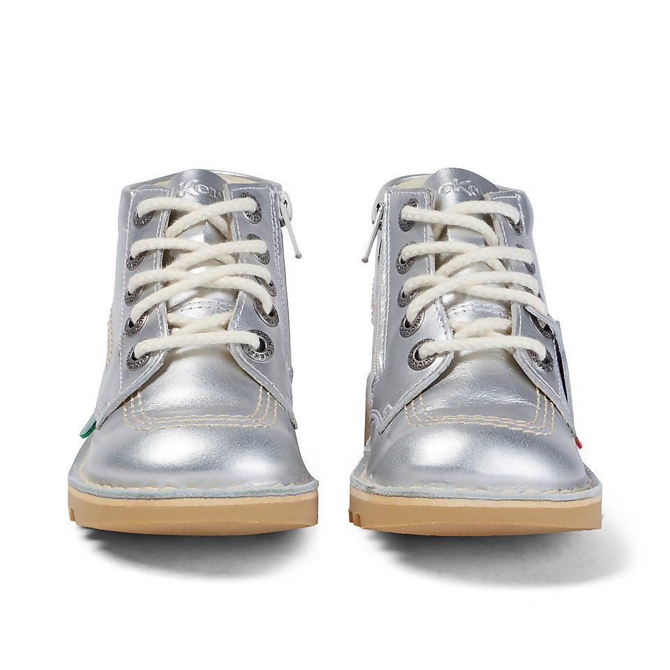 Junior Unisex Kick Hi Zip Leather Silver