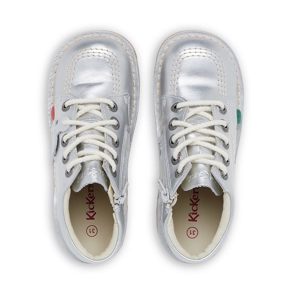 Junior Unisex Kick Hi Zip Leather Silver