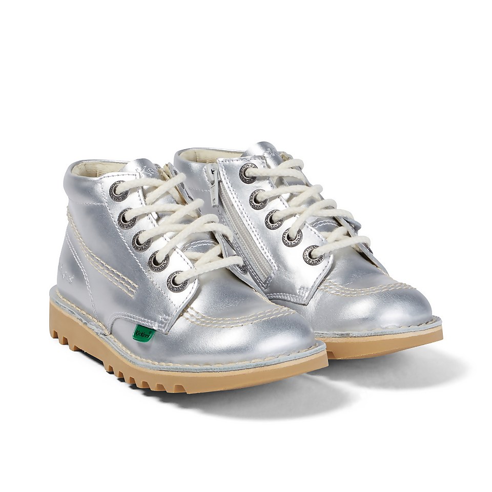 Junior Unisex Kick Hi Zip Leather Silver