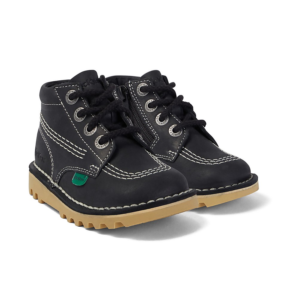 Junior Unisex Kick Hi Zip Leather Black/White