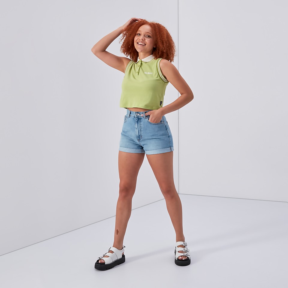 Women's Cropped Polo Shirt Lime