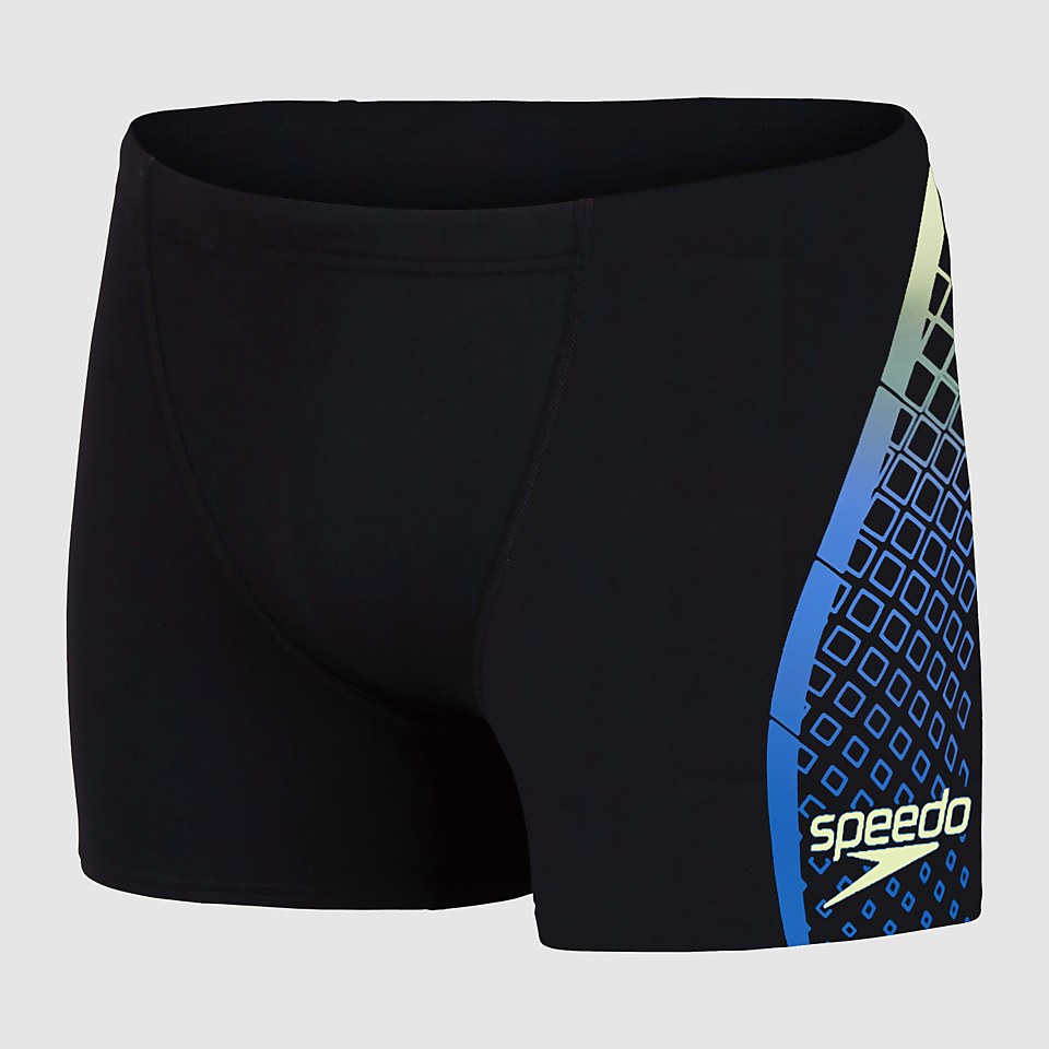 Mens Printed V-Cut Aquashort Black & Blue