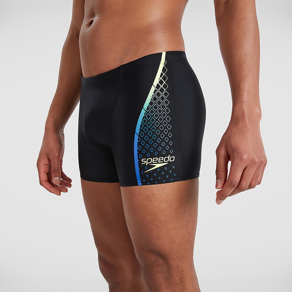 Mens Printed V-Cut Aquashort Black & Blue