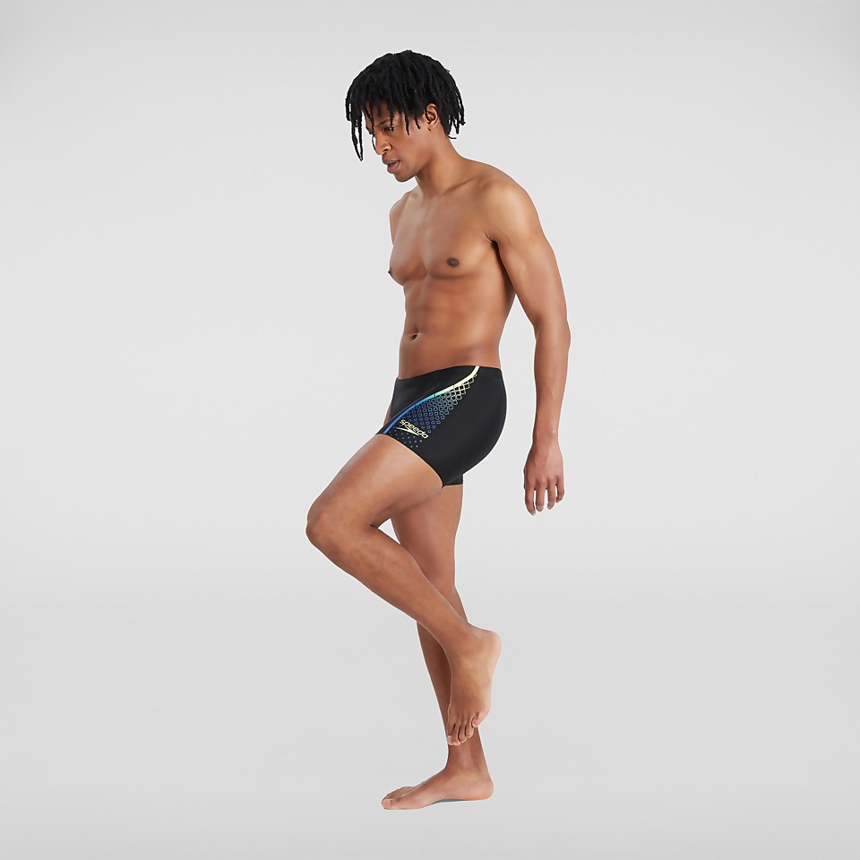 Mens Printed V-Cut Aquashort Black & Blue