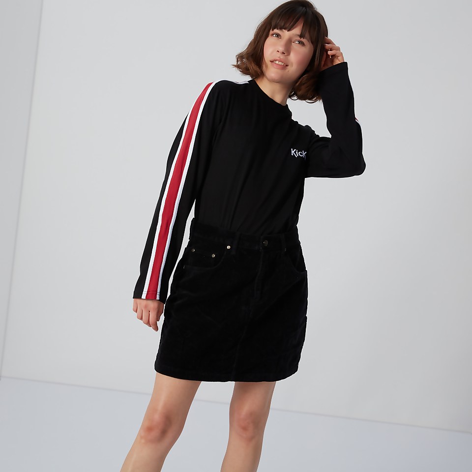 Women's Side Stripe Long Sleeve T-shirt Black
