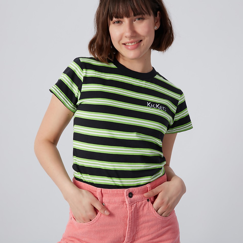Women's Short Sleeve Stripe T-Shirt Black/Green