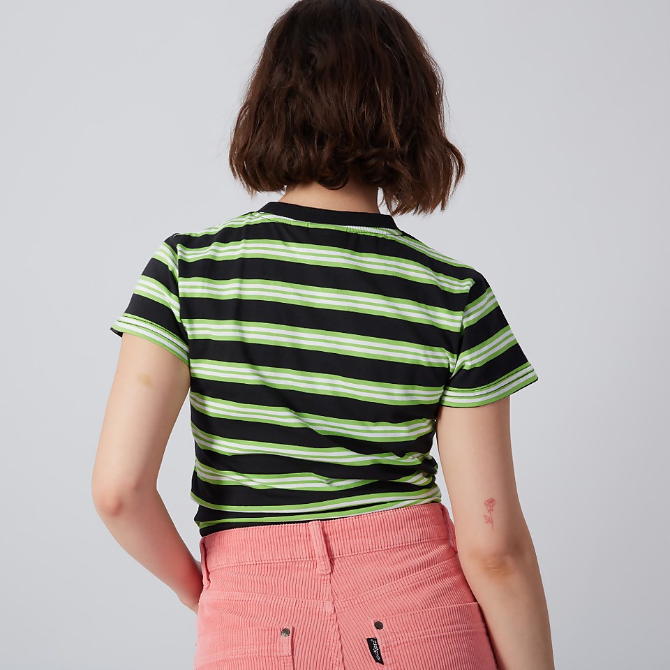Women's Short Sleeve Stripe T-Shirt Black/Green