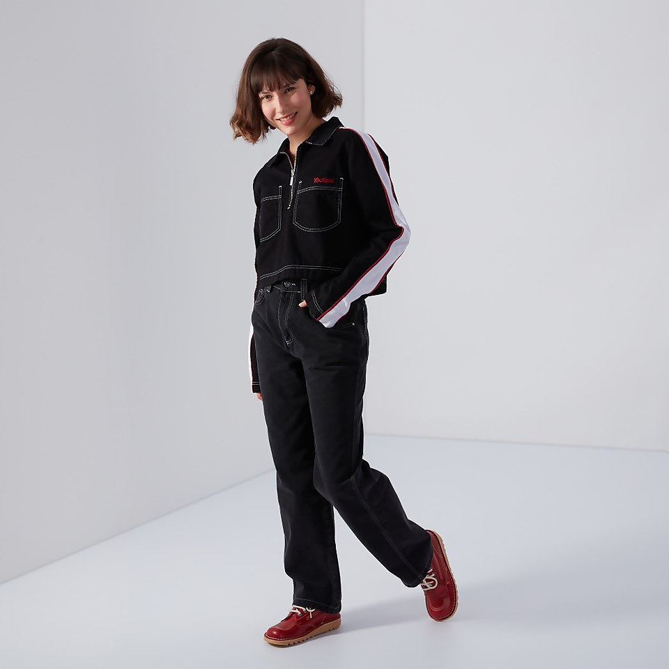 Women's Half Zip Cropped Shirt Black
