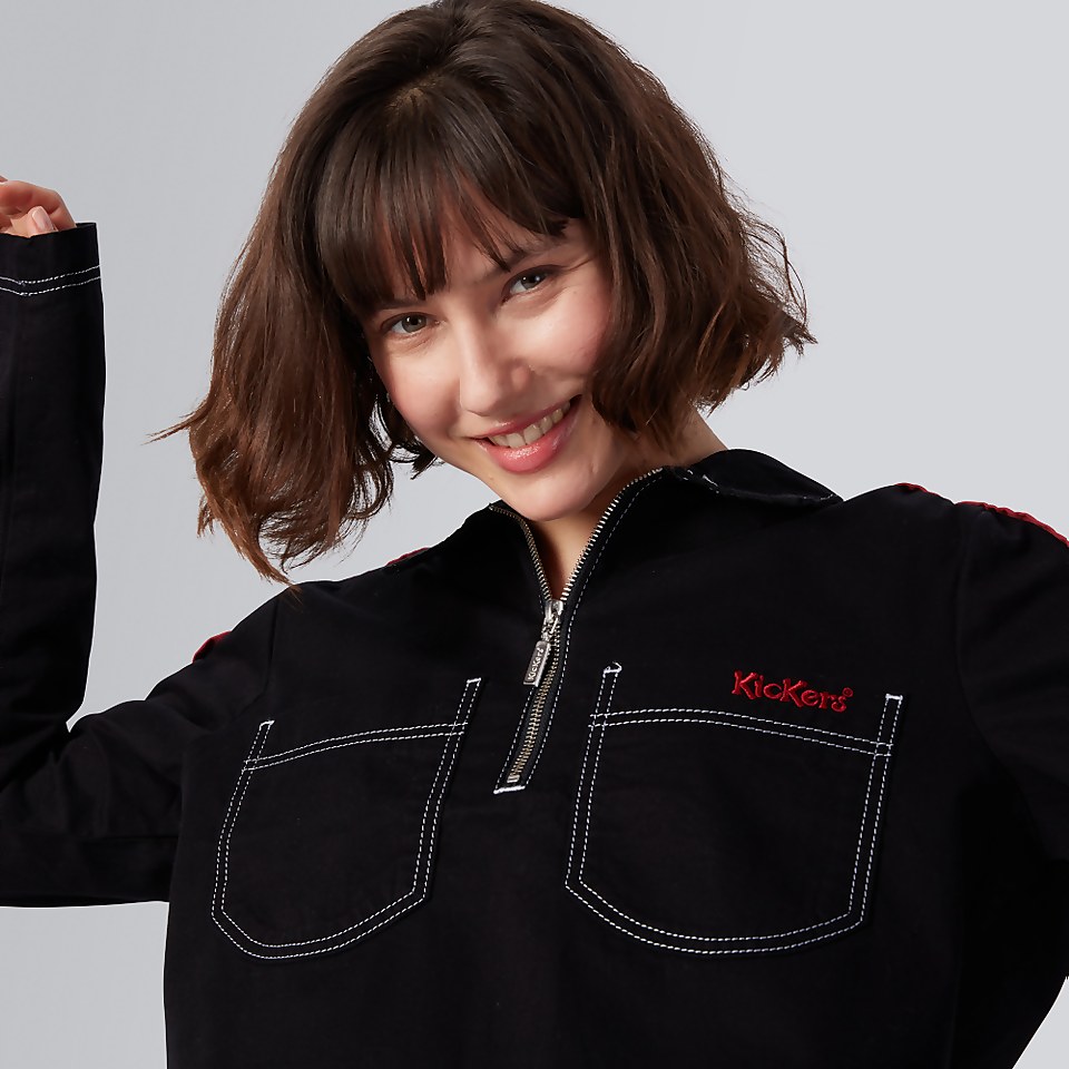 Women's Half Zip Cropped Shirt Black