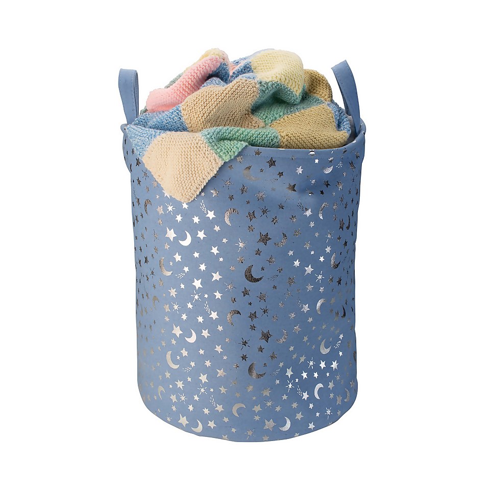 Kids Fabric Storage Hamper Blue Silver