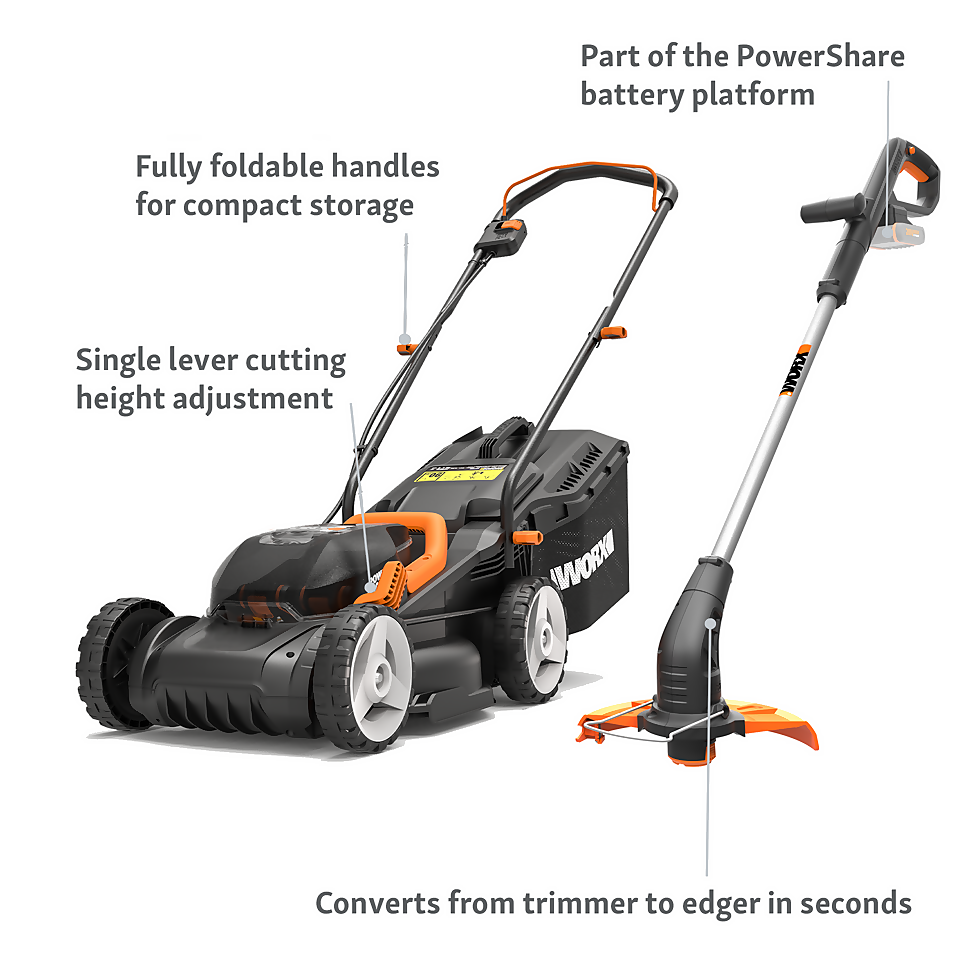 WORX 40V WG927E Cordless Lawn Mower Trimmer Twin pack 34cm Homebase